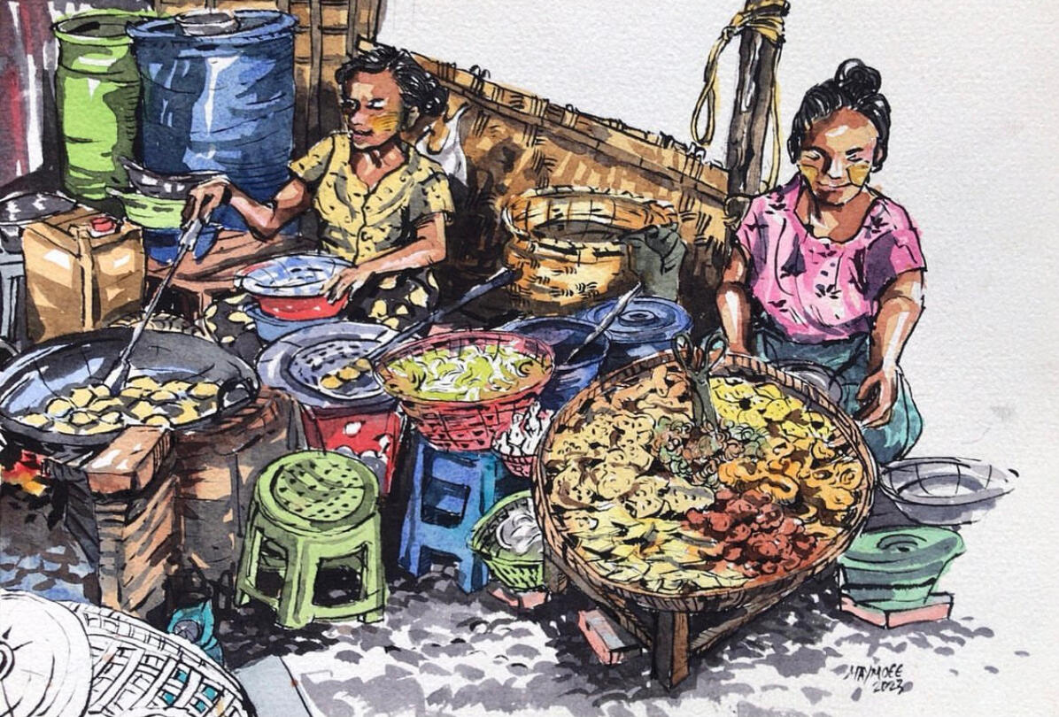 A fritter Shop at pagoda festival